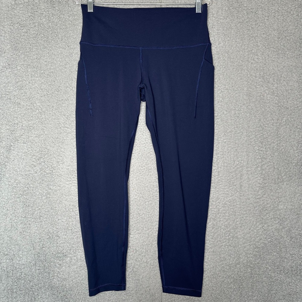 Lululemon Fast and Free High-Rise Crop 23 Navy Blue Nulux Leggings Womens 12